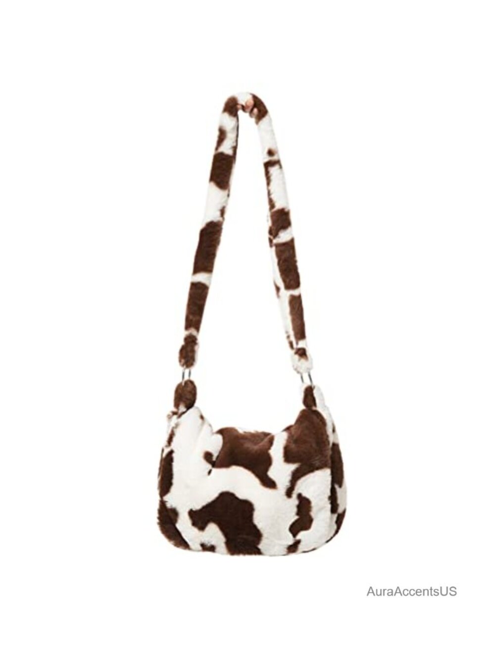 Faux Fur Crossbody Bag Cow Print Fluffy Shoulder Tote with Zipper